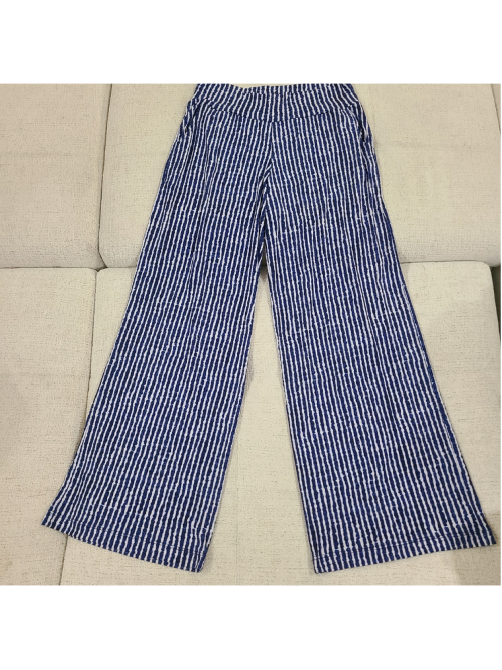 Clara SunWoo Blue Signature Palazzo Pants Pull On Wide Leg Travel Womens Large